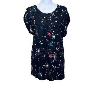Zara black Saturn celestial print top, large, stars, planets, eclectic, Aquarius